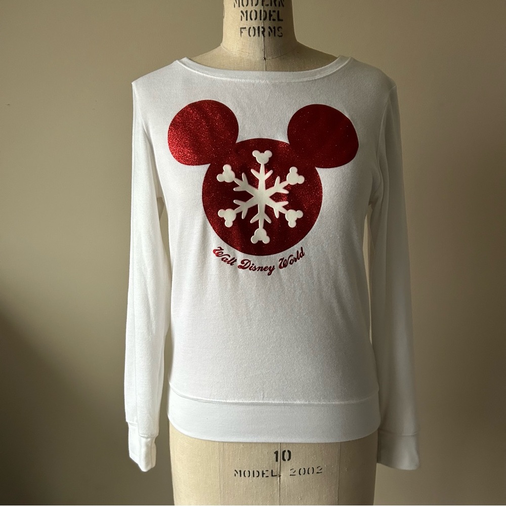 Walt Disney World Christmas White Red Mickey Snowflake Sweatshirt - Xs Parks